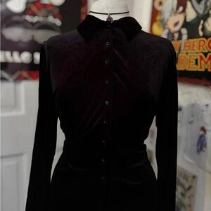 Elegant Black Velvet Button-Up Top